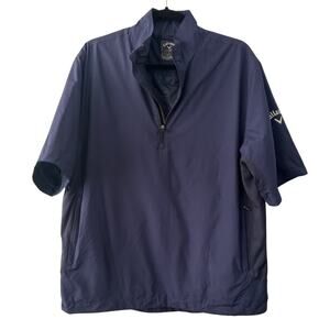 Callaway Golf Jacket Men Small Blue 1/4 Zip Short Sleeve Top Windbreaker Pockets